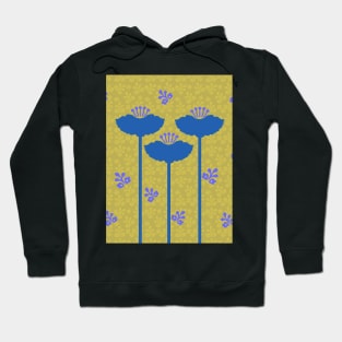 Tall Blue Flowers Japanese Woodcut Print Shibori Hoodie